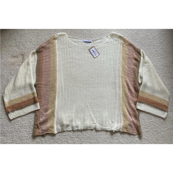 Miss Sparkling Oversized Loose Knit Sweater Womens L Cream Striped Boho Beachy - Picture 1 of 11